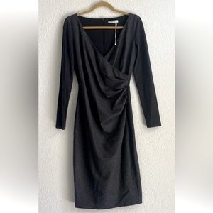 COPY - MaxMara Pure Wool Sheath Faux Wrap Long Sleeve Grey Dress